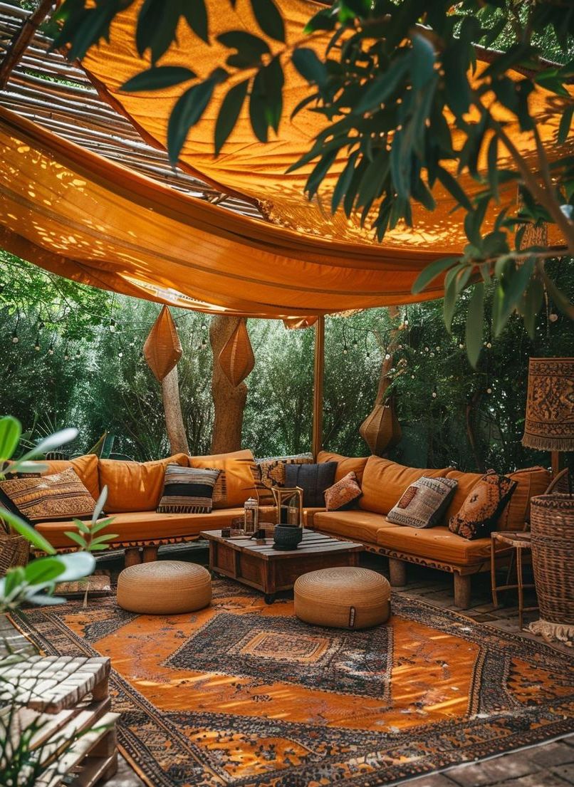 15 Chic Boho Patio Ideas You’ll Love 4 2. Boho Patio Canopy Retreat-0