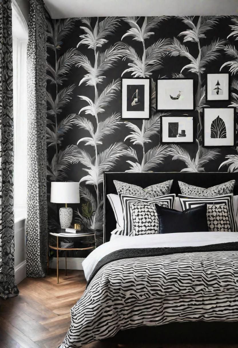 45 Black and White Bedroom Ideas for Timeless Elegance 17 15. Whimsical Black and White Wallpapers-0