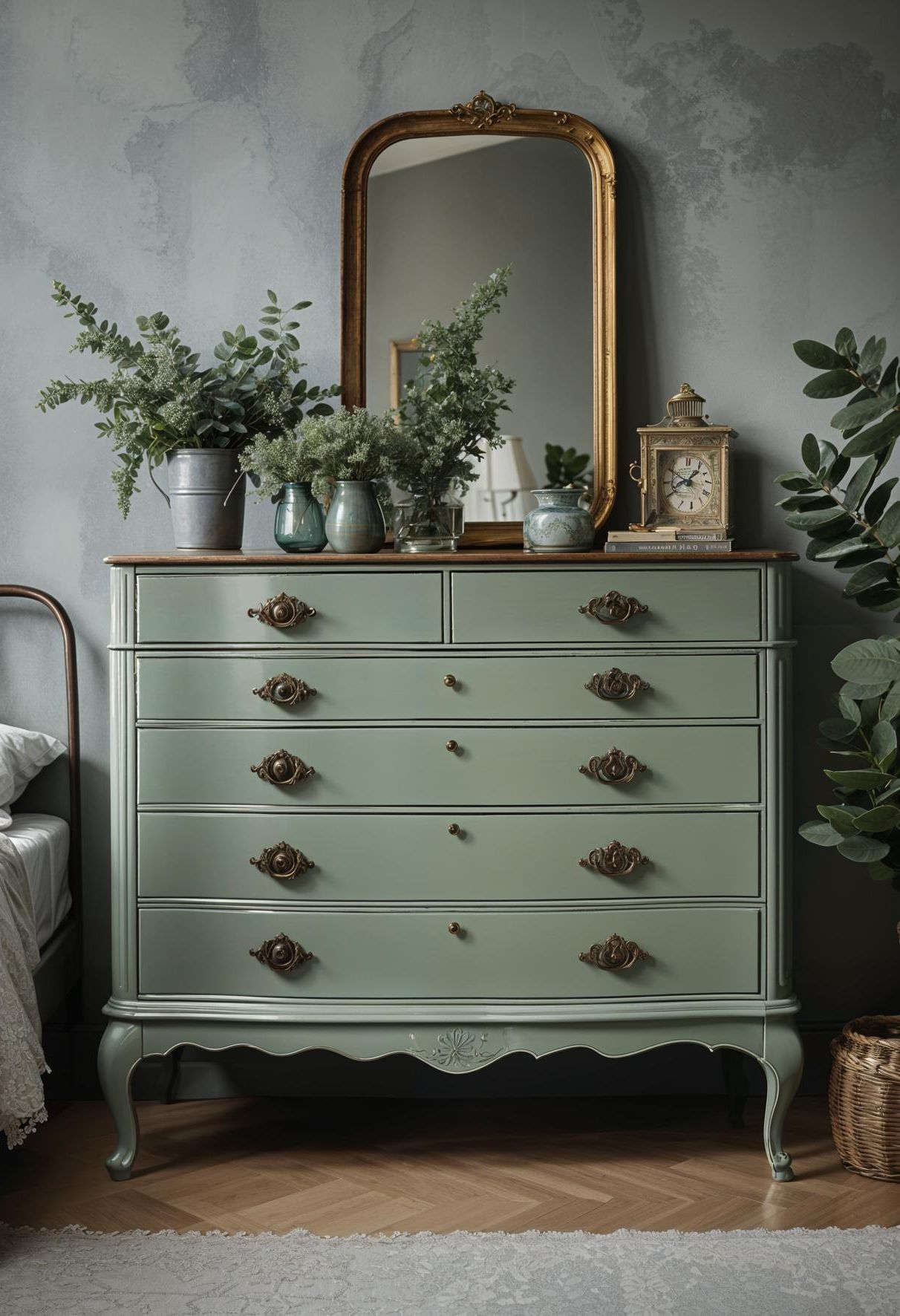 12. Retro Elegance: Sage Green Dresser-0