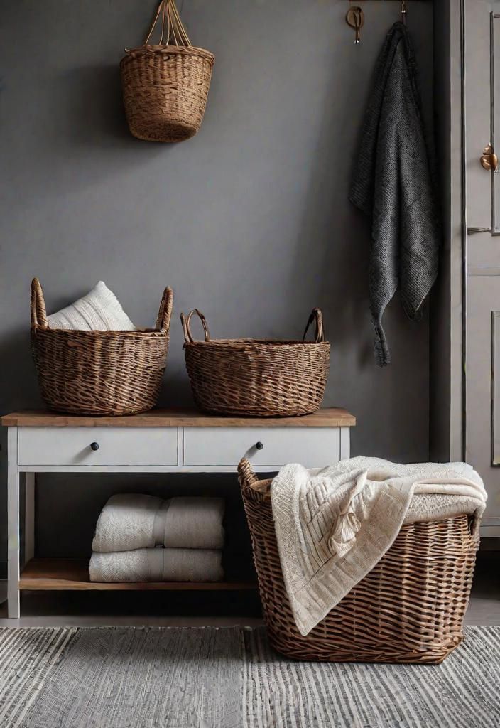 25 Charming Farmhouse Living Room Ideas For 2025 25 23. Wicker storage for farmhouse living-0