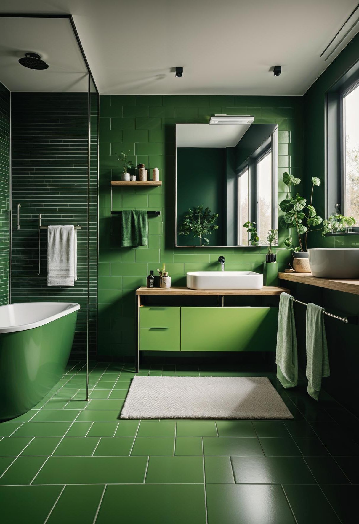 21. Green Monochrome Bathroom Decor-1