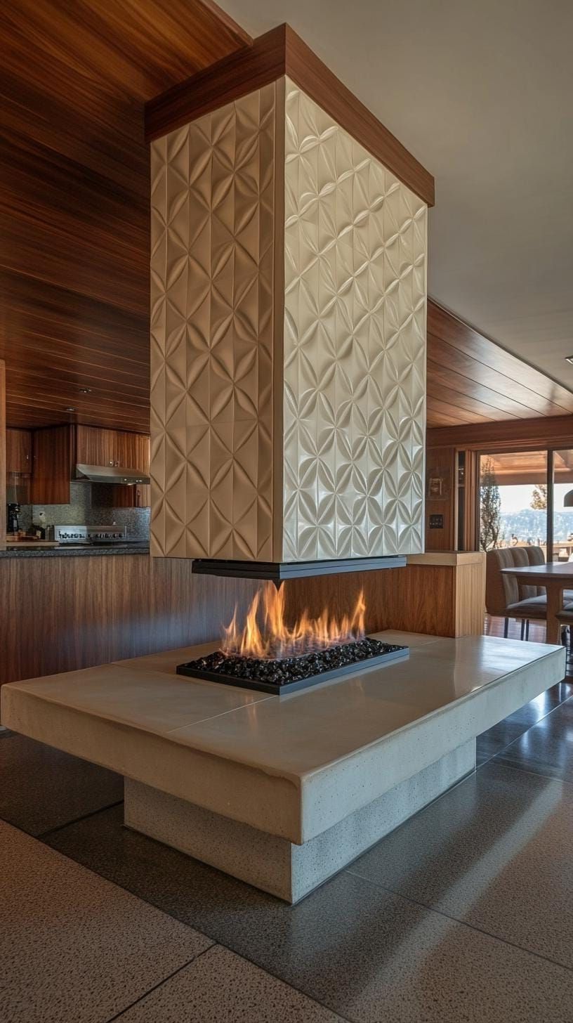 6. Geometric tiled fireplace wall with built-in bench seating-0