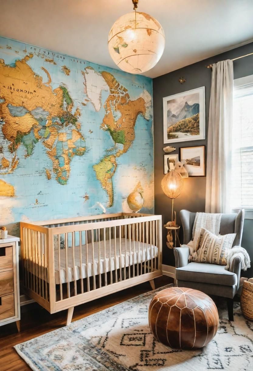 29 Serene Gender-Neutral Nursery Designs: Stylish & Inclusive Spaces for Every Baby 14 11. Globetrotter Nursery Decor Ideas-0