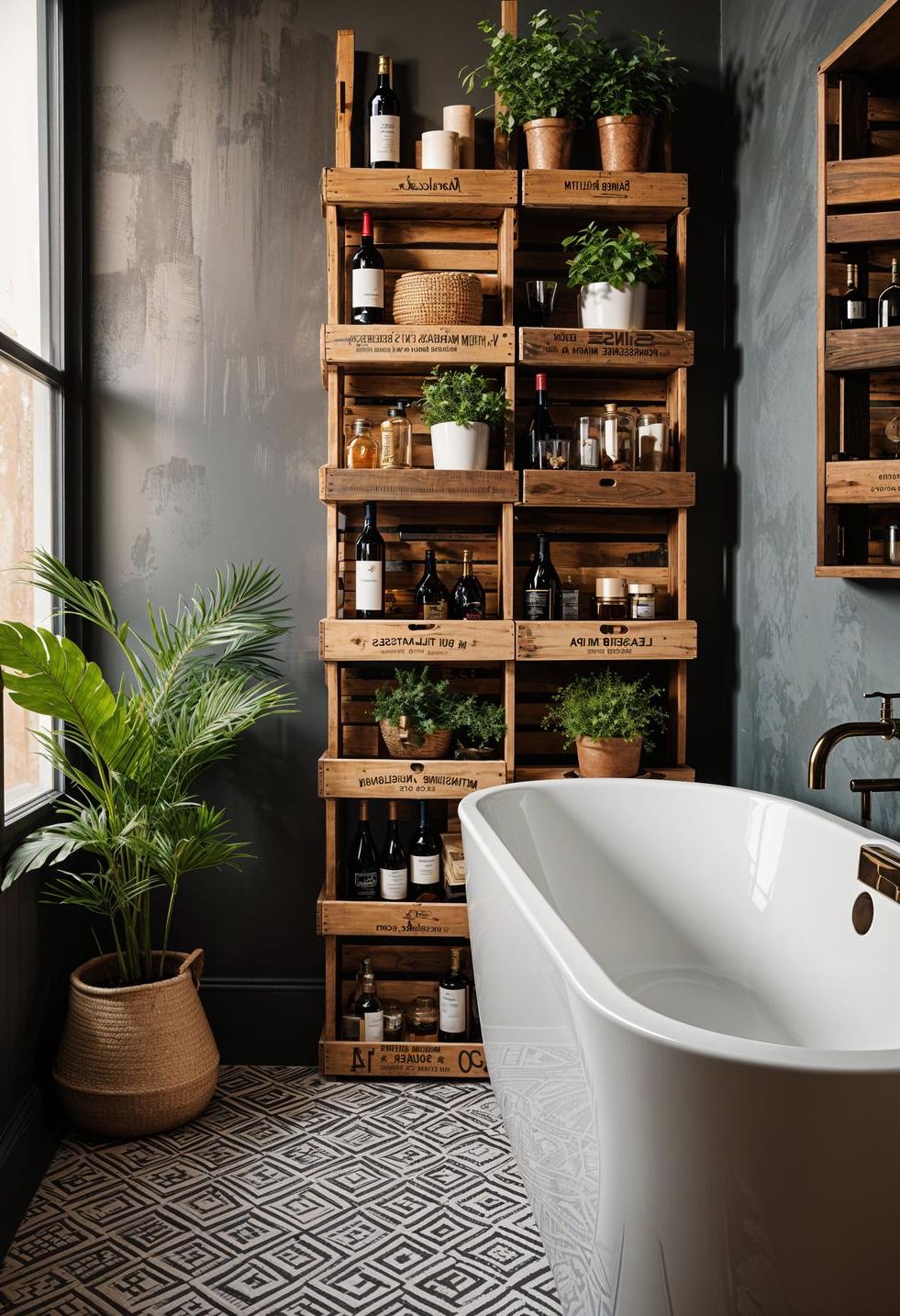 17. Creative Bathroom Storage with Wine Crates-1
