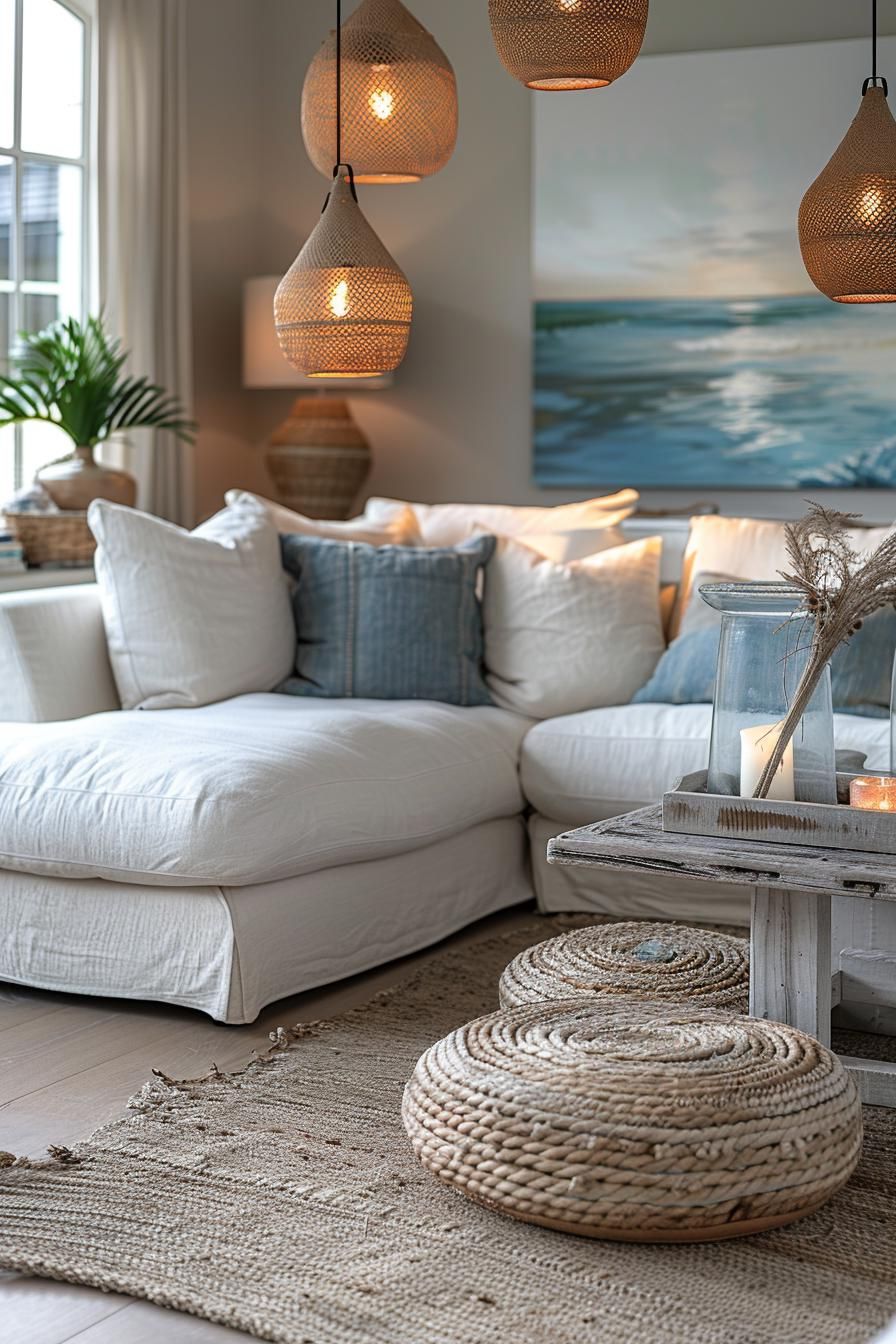 15 Chic Neutral Coastal Living Room Ideas You Will Love 11 4. Coastal Rope Lamp Bases-0