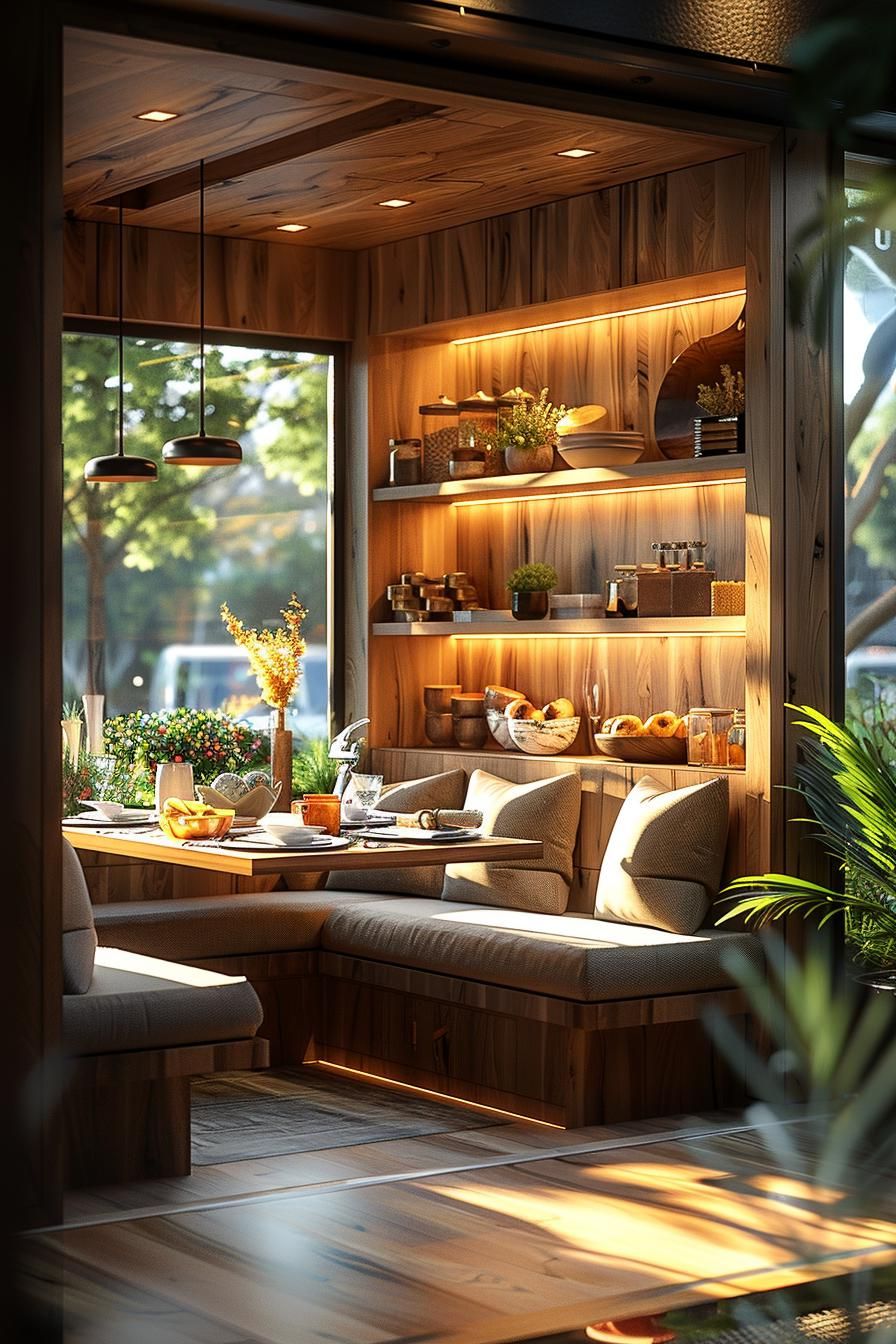 15 Unique Mid Century Modern Kitchen Ideas 25 8. Stylish Built-In Breakfast Nook-1