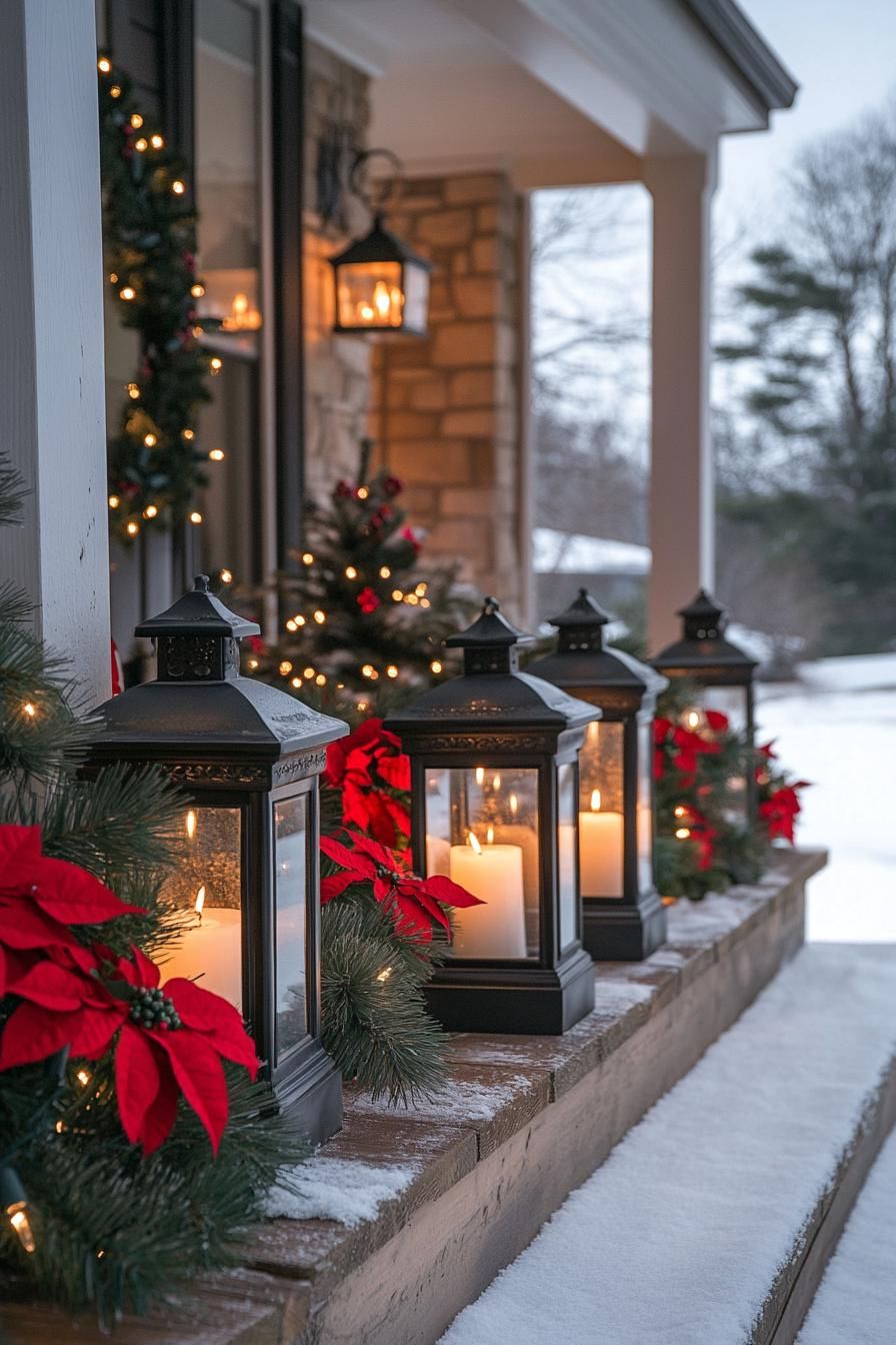 16 Unique Front Porch Christmas Decor Ideas for Holiday Season 17 5. Rustic Porch Lanterns for Christmas-3