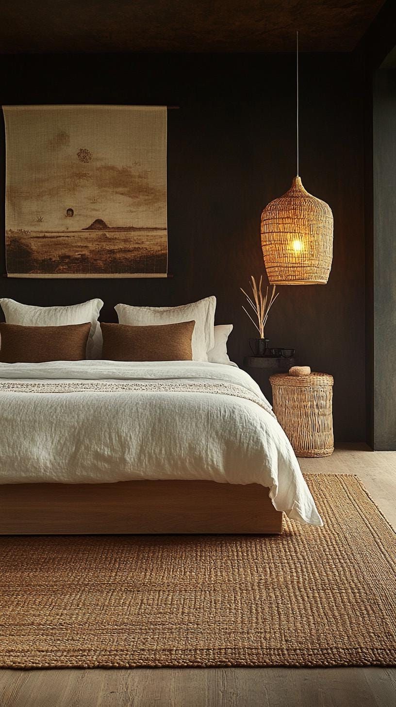 3. Wicker and rattan decor against rich, earthy-colored walls-2