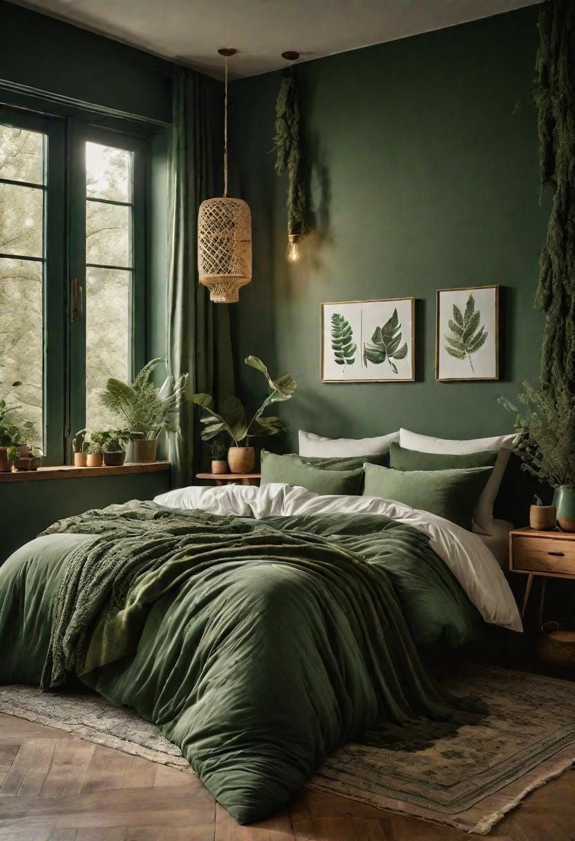18. Forest Fantasy: Mix deep forest greens with touches of sage on window curtains and bedding to evoke woodland charm-2