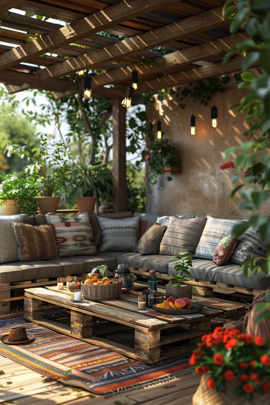 15 Chic Boho Patio Ideas You’ll Love 26 11. Boho Patio: Rustic Pallet Furniture-0