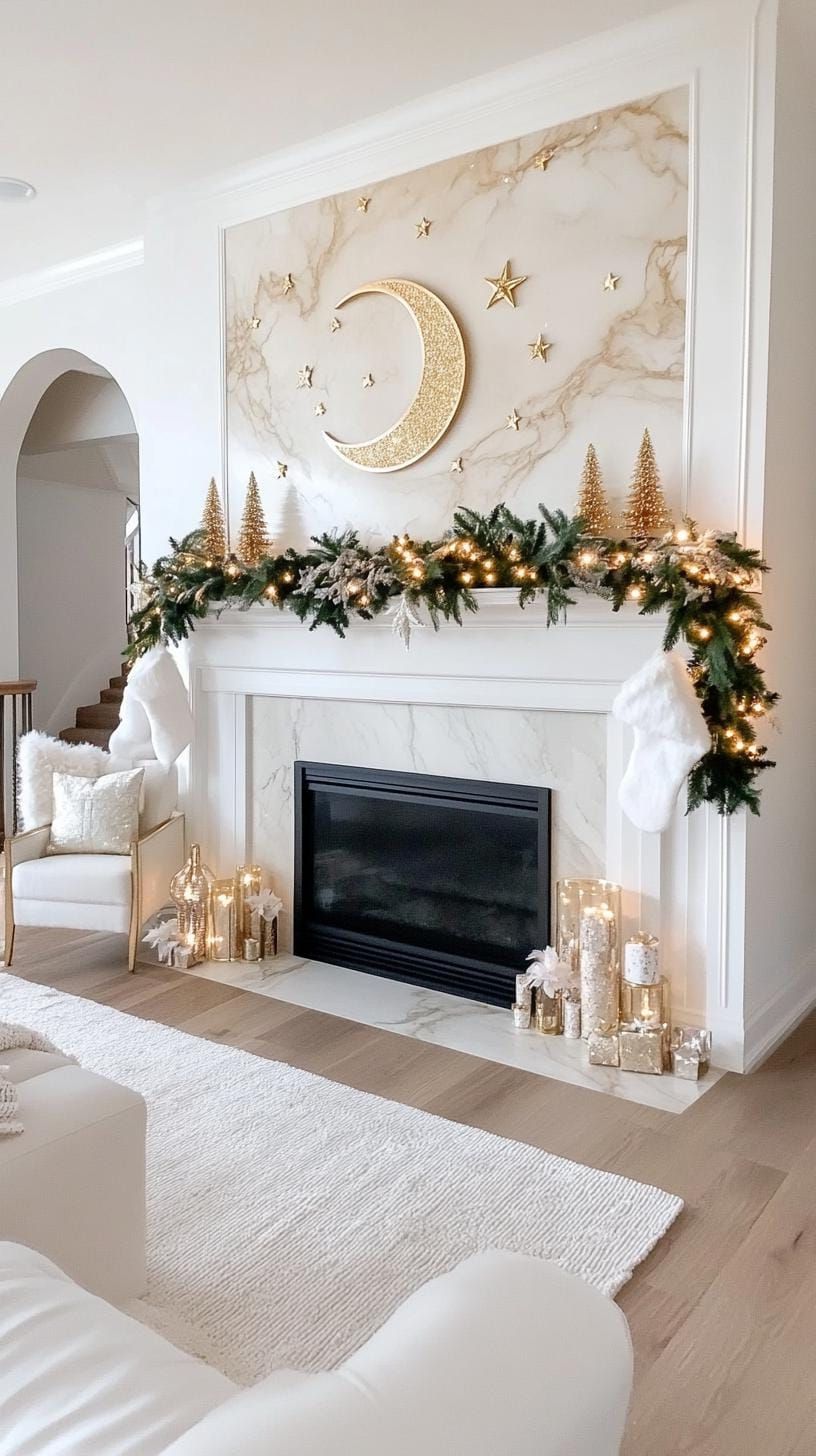 19 Best Winter Mantle Decor Ideas To Cozy Up Your Home In 2025 49 19. Celestial Winter Mantle Decor Ideas-0