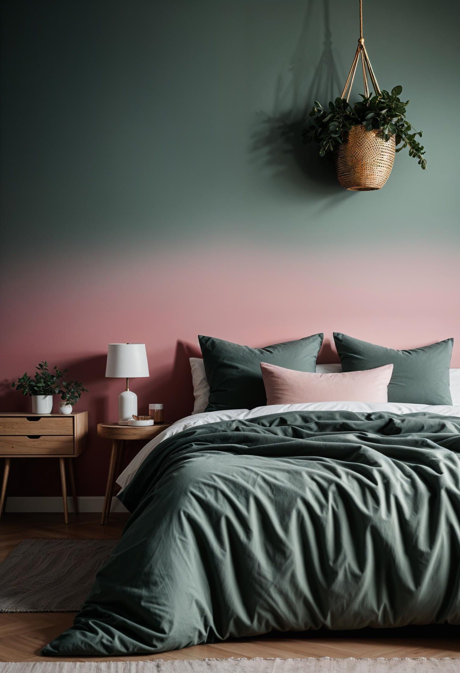 31 Chic Sage Green and Pink Bedroom Inspirations 32 21. Sage to Pink Ombre Paint-1