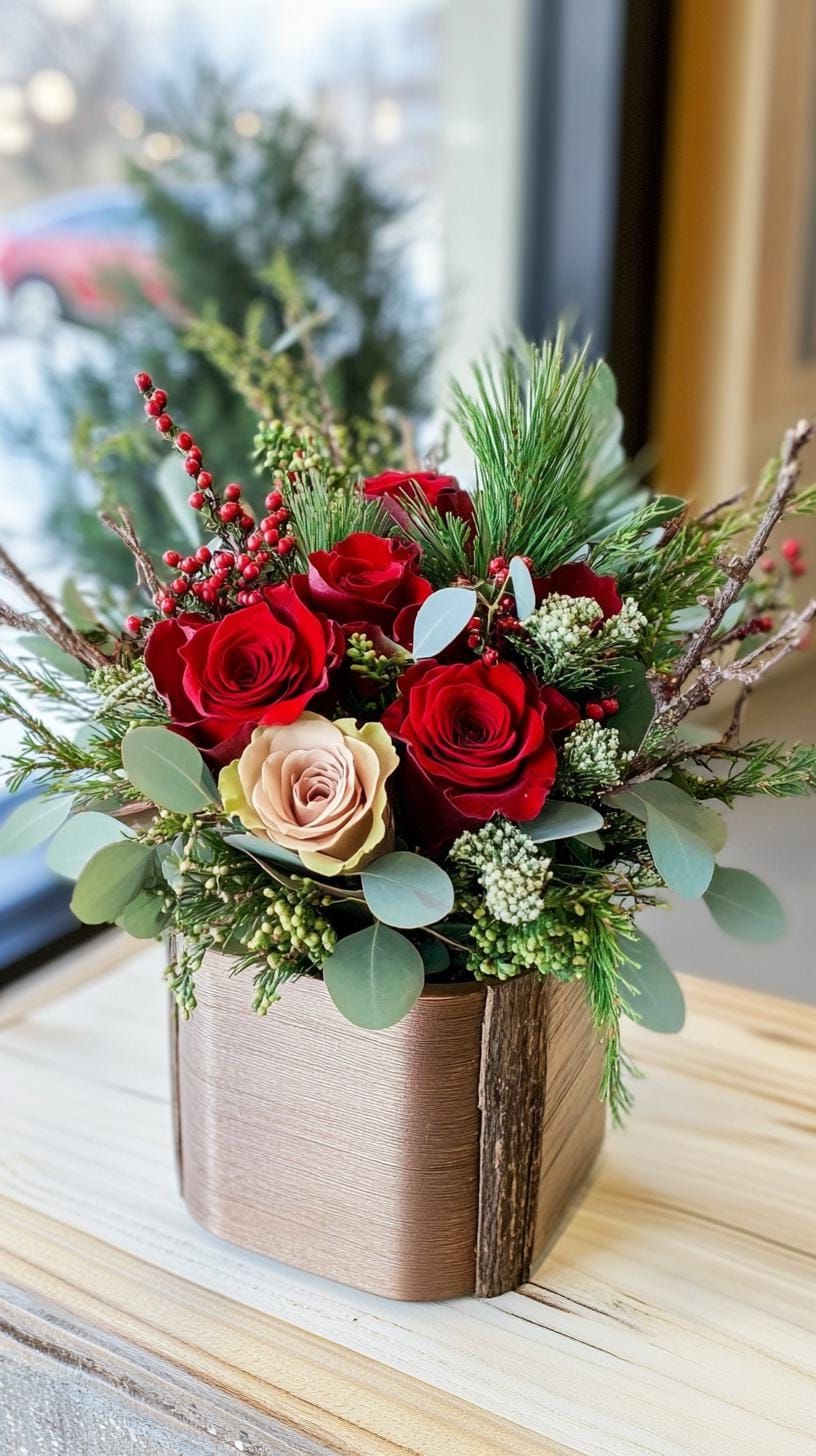 15 New Winter Floral Arrangements For Stunning Centerpieces 23 8. Winter Floral Elegance: Crimson Roses-1