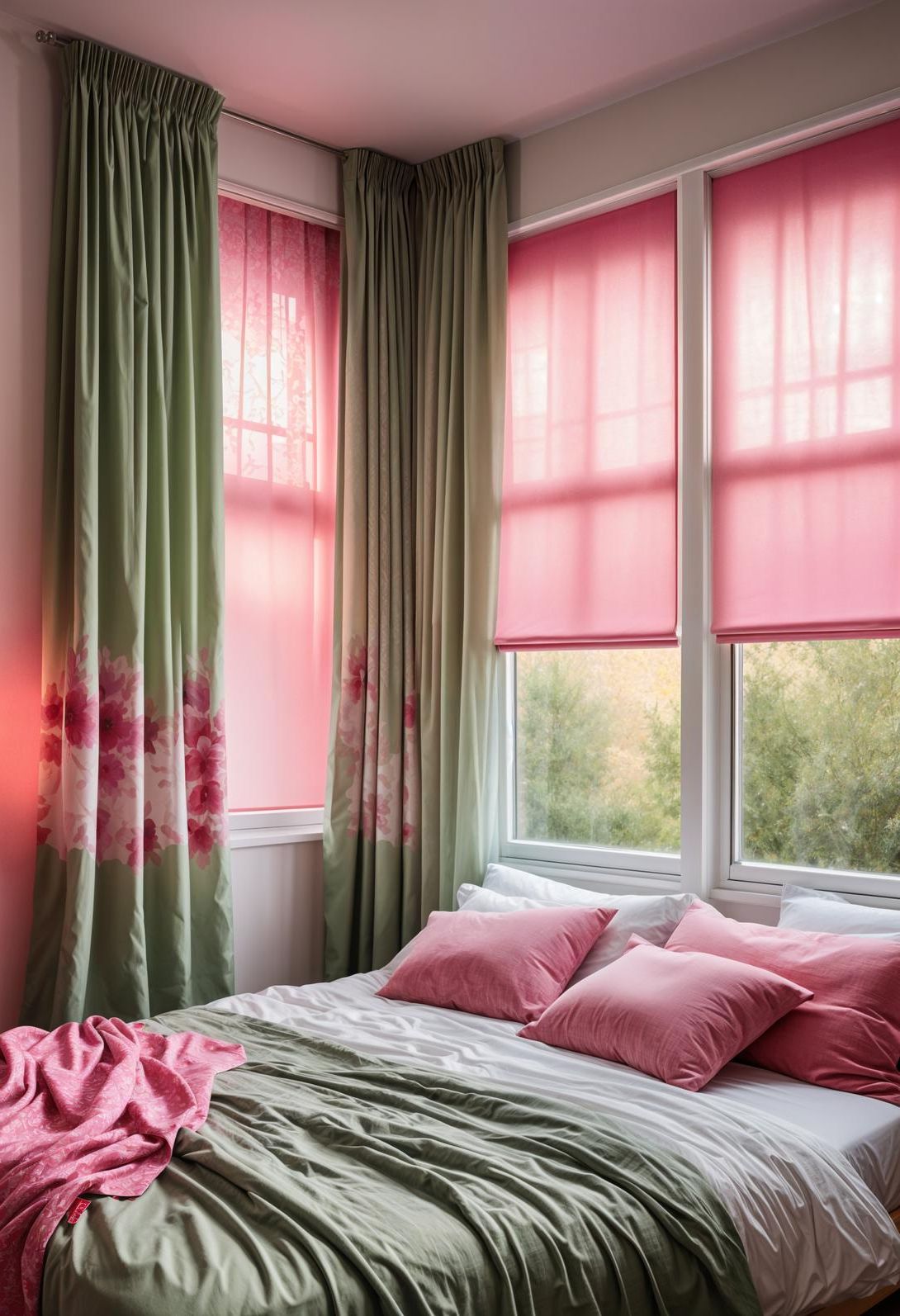 31 Chic Sage Green and Pink Bedroom Inspirations 24 14. Tie-Dye Sage Pink Curtains-0