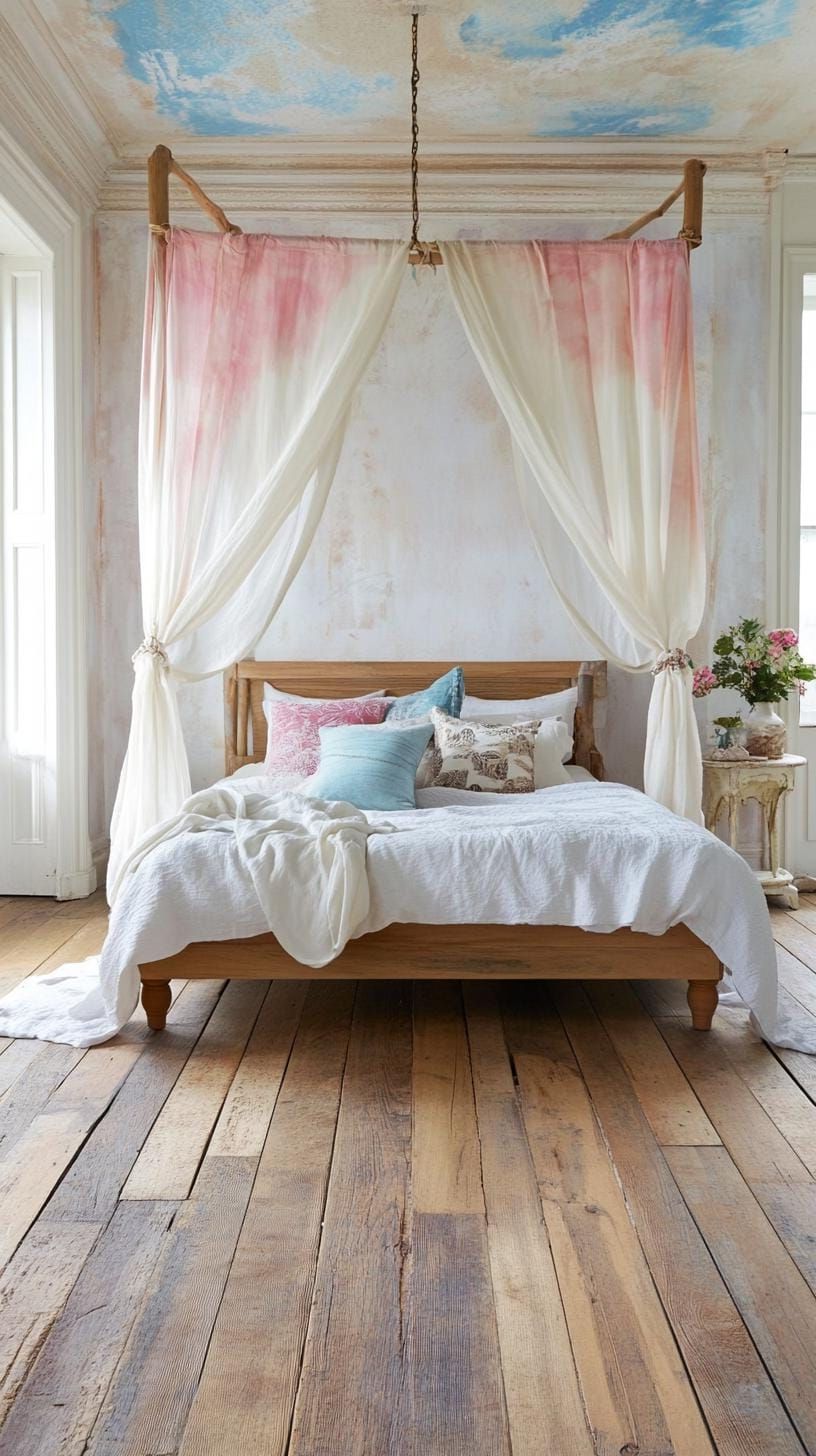 21 Stunning Western Boho Bedroom Ideas To Inspire You 53 16. Adorn windows with flowing, sheer curtains in a tie-dye scheme reminiscent of monsoon skies-1