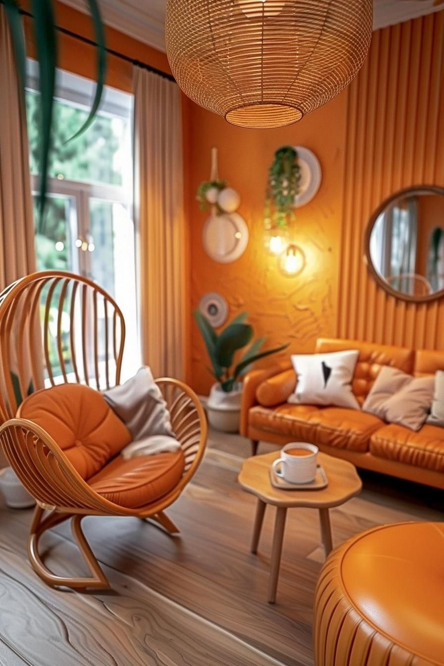 21 Cozy Mid-Century Modern Living Room Ideas 24 8. Versatile Wicker and Leather Lounge-0