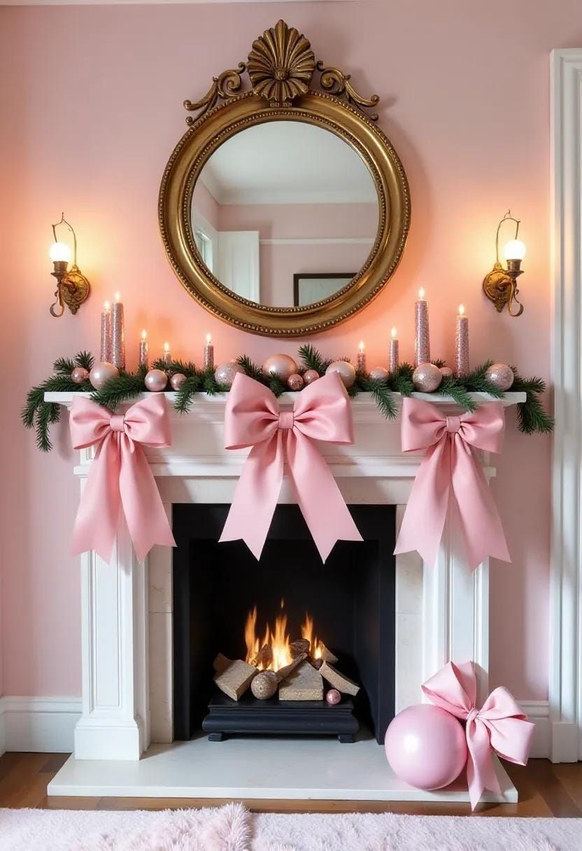 21 Magical Christmas Decor Inspiration for a Cozy Home 30 12. Whimsical Pink-and-White Mantel Magic-2