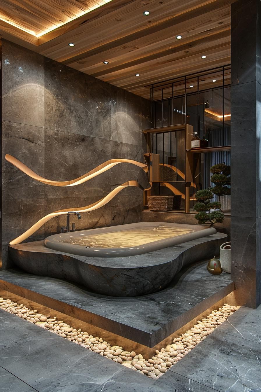 5. Luxurious Sunken Bathtubs with Pebble Inlays-0