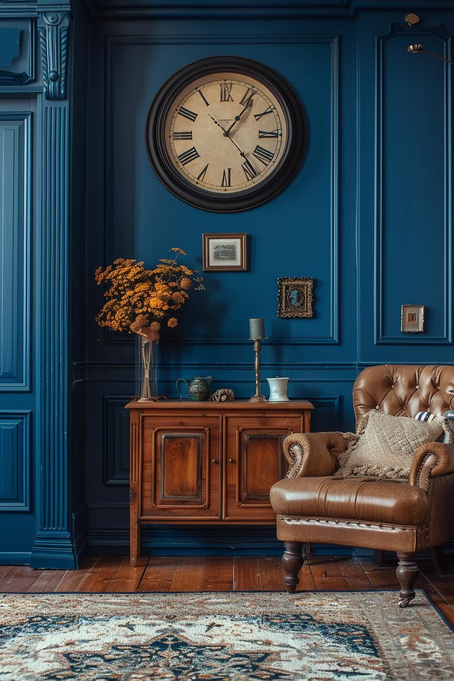 15 Best Moody Mid Century Modern Living Room Ideas 14 4. Sleek Midnight Blue Living Room-0