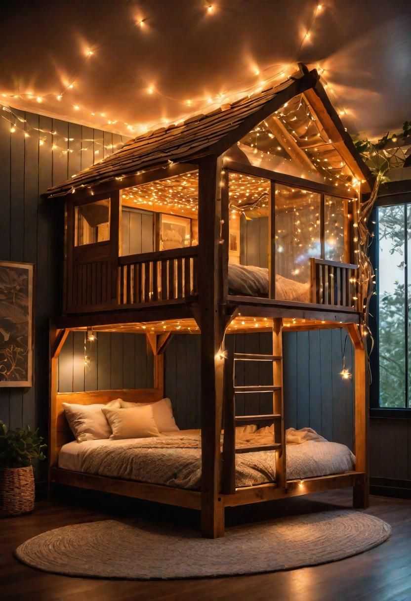 1. Treehouse Loft Bed Fairy Lights-0