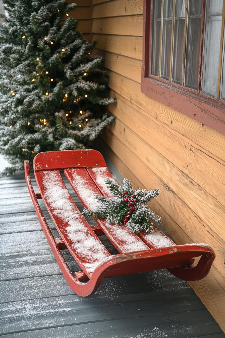 16 Unique Front Porch Christmas Decor Ideas for Holiday Season 20 7. Retro Sled Wall Decor Ideas-0