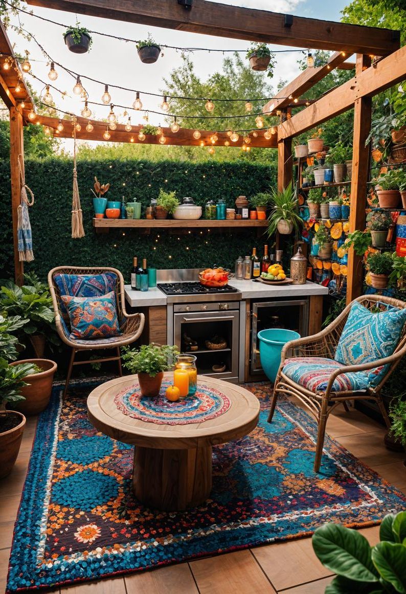 21 Stunning Outdoor Kitchen Patio Ideas (NEW) 10 4. Boho Chic Patio Kitchen-0