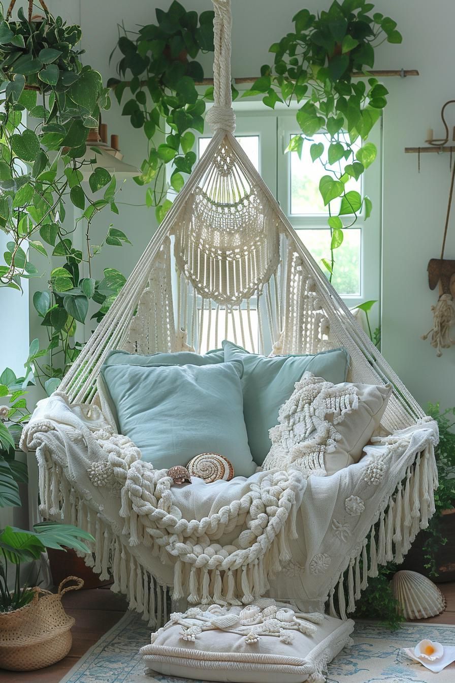 15 Stunning Boho Coastal Living Room Ideas for a Beachy Home 40 14. Tasseled Hammock Retreats-0