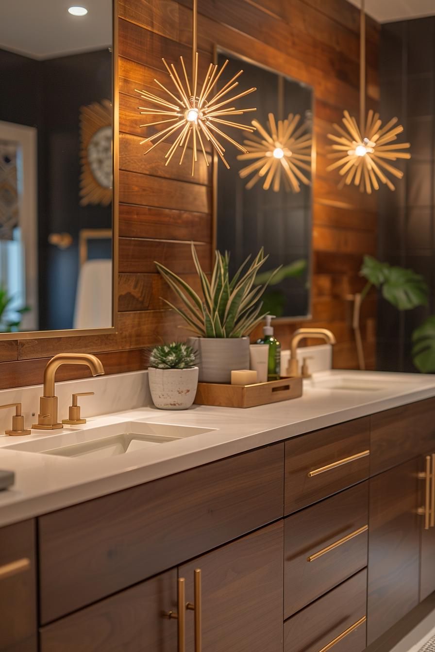 15 Chic Mid Century Modern Bathroom Ideas For Timeless Elegance 30 10. Sputnik Chandelier in Bathroom-0