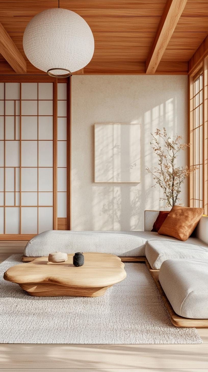 15 New Japandi Living Room Ideas You’ll Love 10 4. Tranquil Sliding Shoji Screen Doorways with Nordic Accents-0