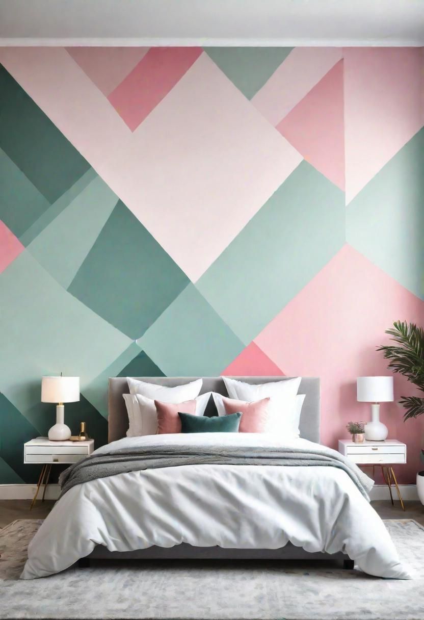 31 Chic Sage Green and Pink Bedroom Inspirations 10 4. Geometric Wall Murals: Sage & Pink-0