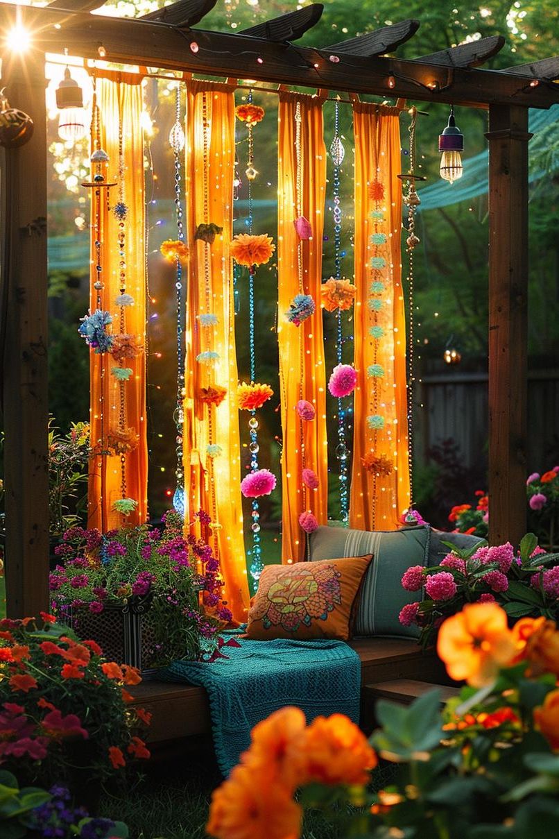 19 Best Hippie Gardens for Your Whimsical Outdoor Oasis 45 16. Funky Beaded Garden Nook Entrance-0