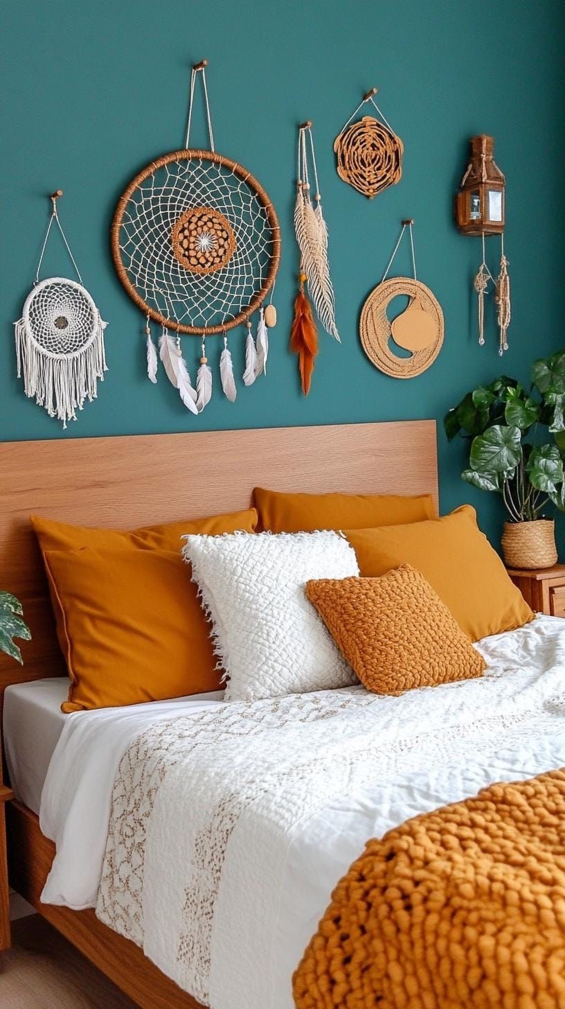 16. Minimalist wall decor with dreamcatchers and antique art-1
