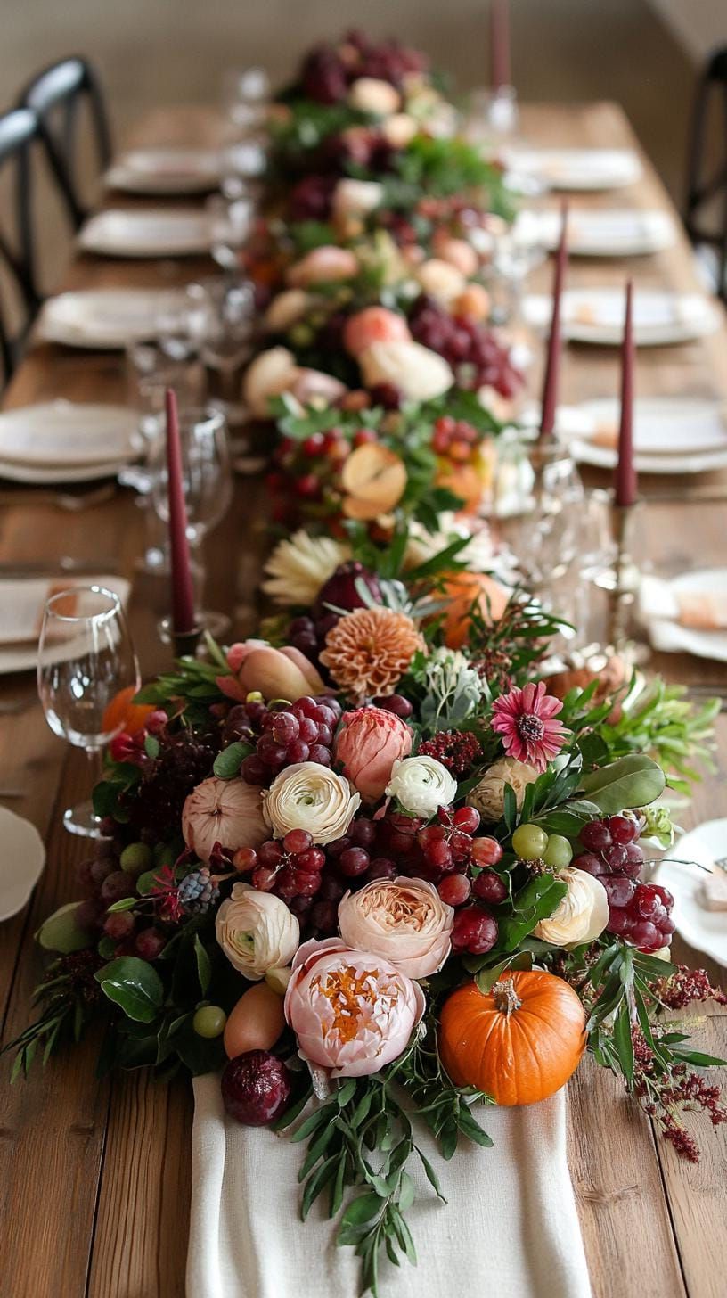 13. Rustic wooden table with linen runner and scattered botanicals-2