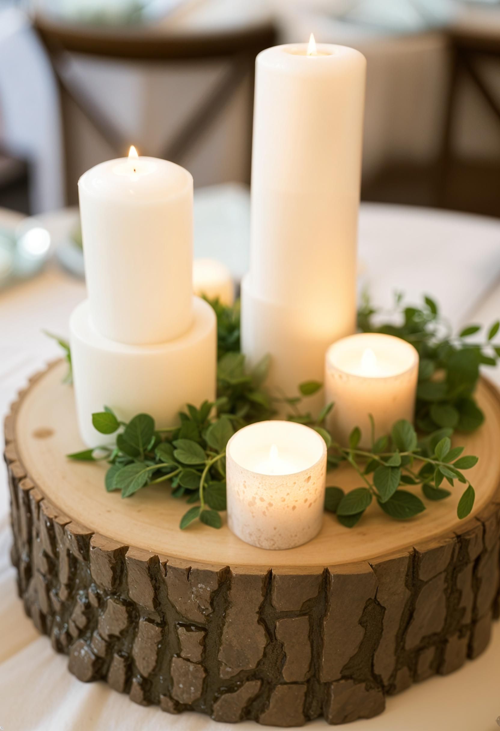 5. Rustic Log Slice Candle Centerpieces-1
