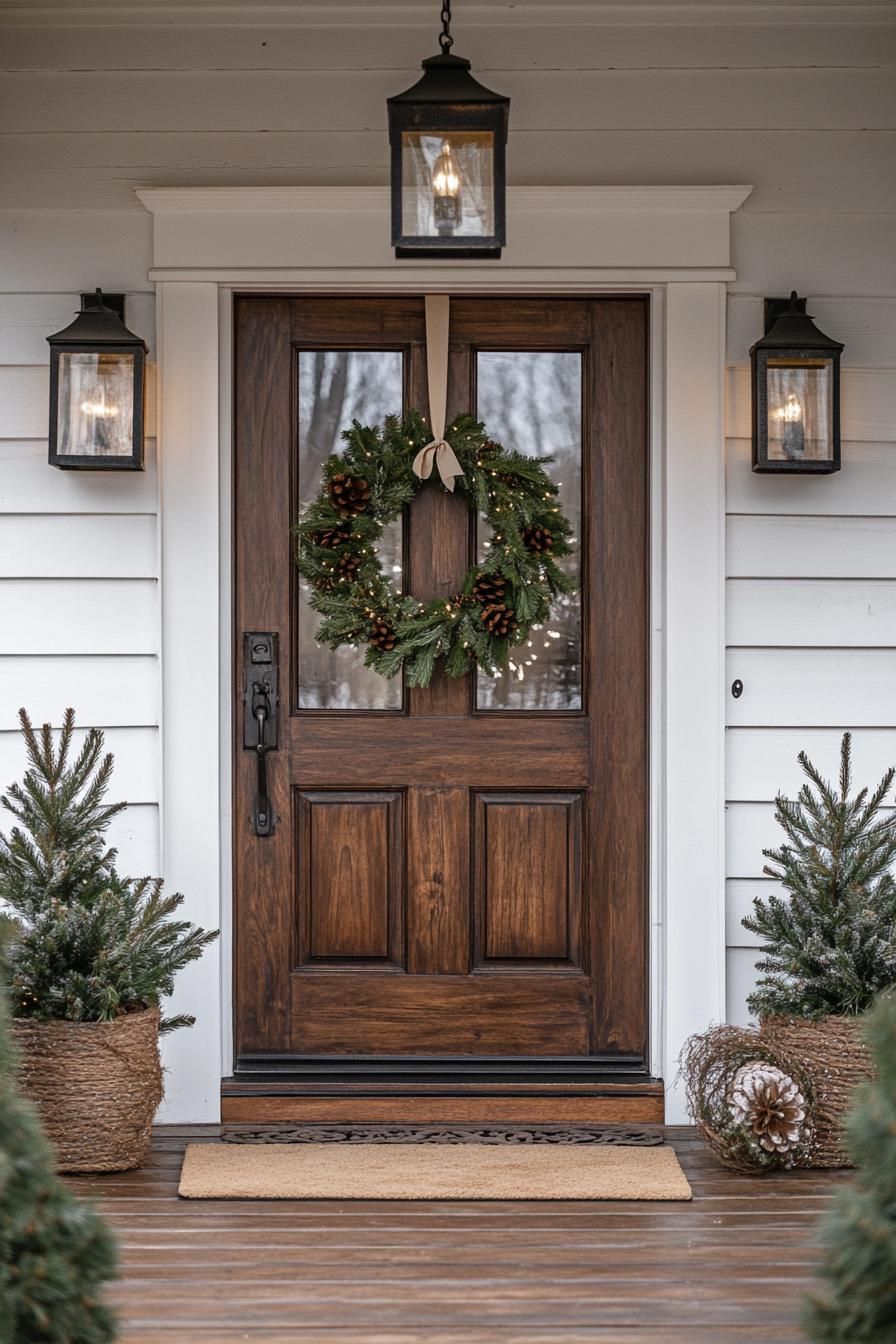 16 Unique Front Porch Christmas Decor Ideas for Holiday Season 8 3. Natural Elegance: Minimalist Christmas Wreaths-0