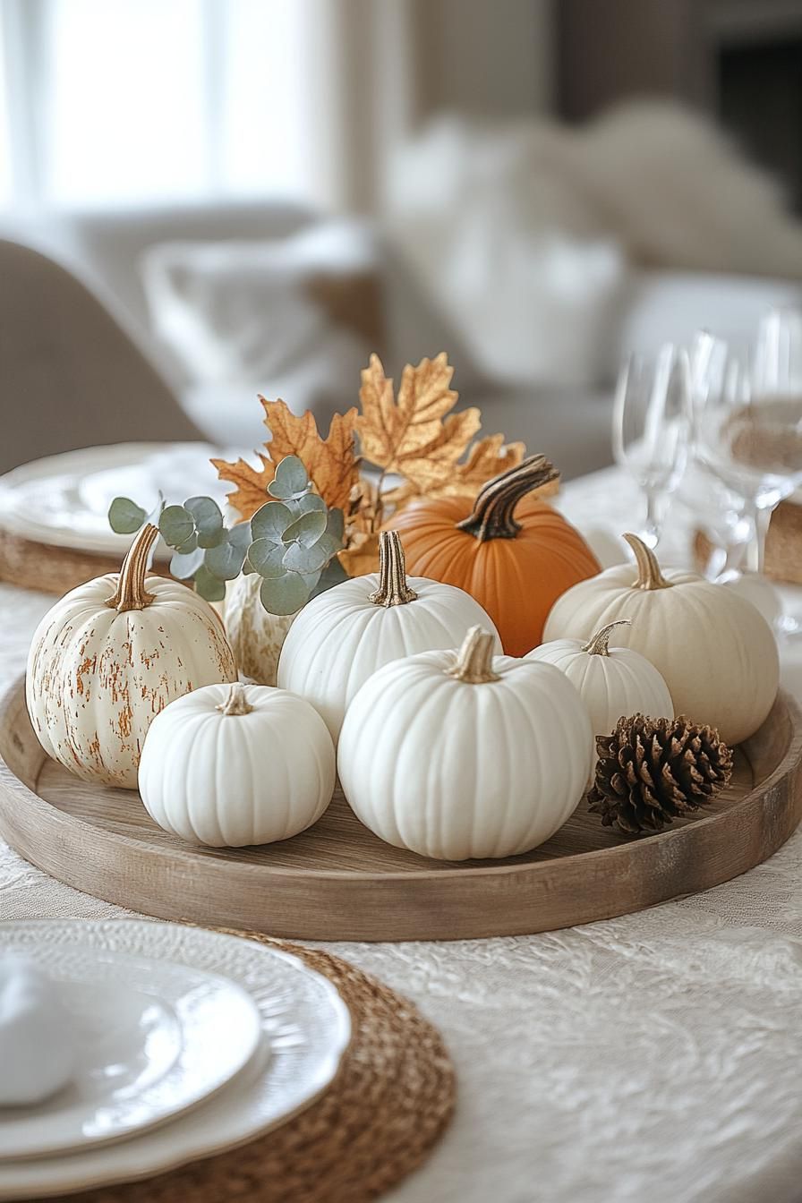 15 Cozy Fall Decor Ideas for Your Home 38 15. Rustic Pumpkin Tray Decor Ideas-1