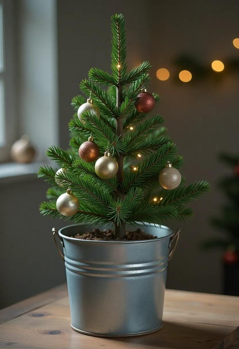 21 Magical Christmas Decor Inspiration for a Cozy Home 7 2. Potted Christmas Tree in Bucket-1