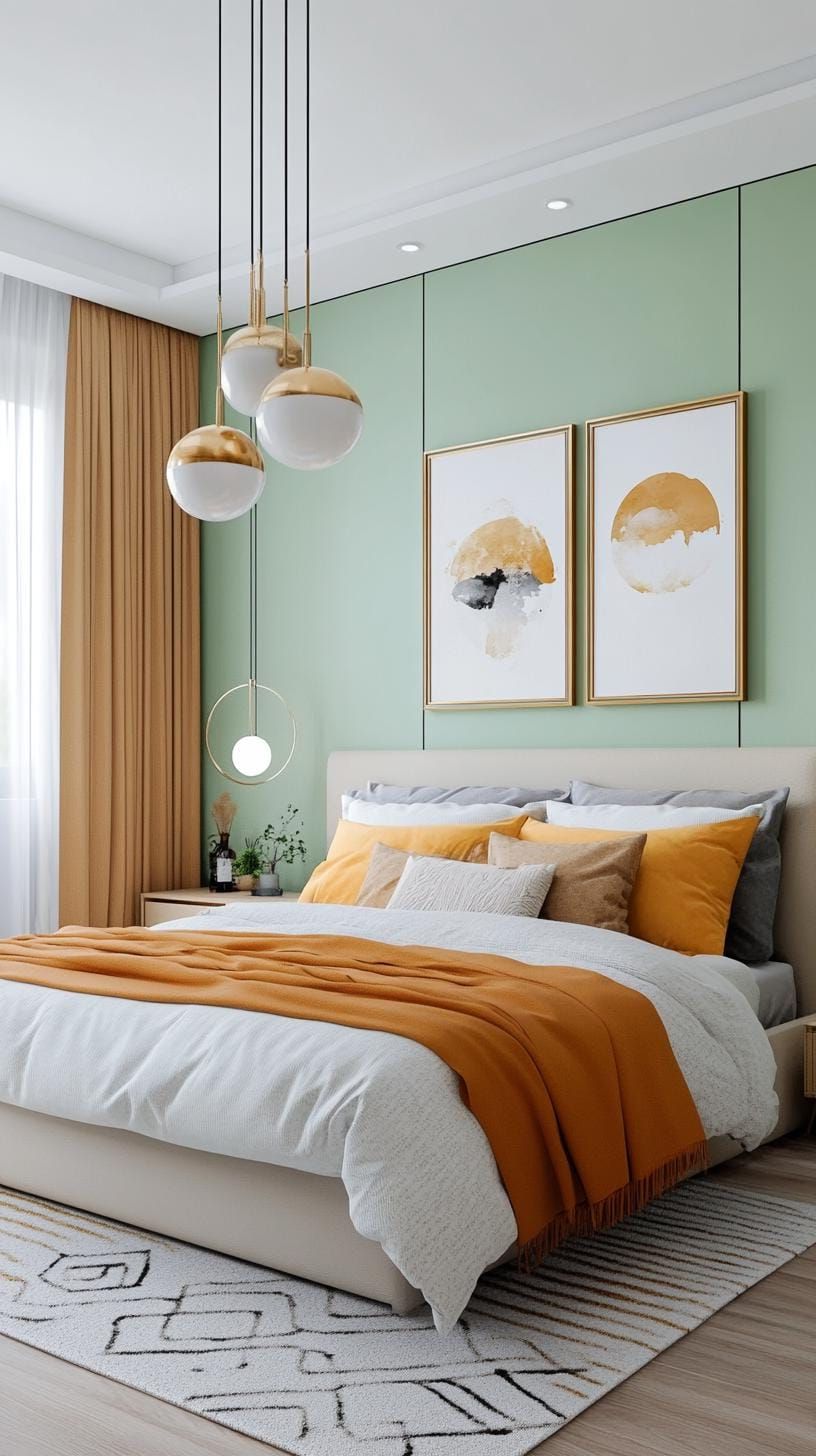 25 Trendy Sage Green Bedroom Ideas For 2025 76 23. Tastefully eclectic design utilizing sage green contrasting against metallics-1