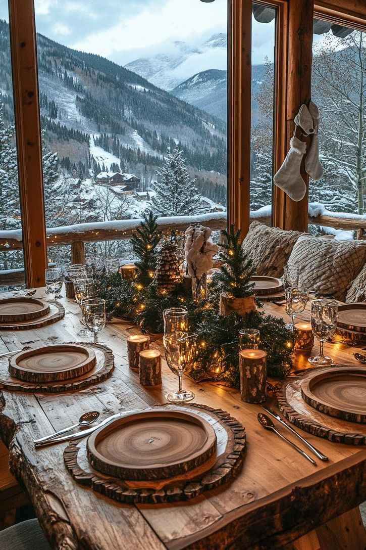 21 Cozy Mountain Lodge Christmas Decor Ideas 22 9. Rustic Holiday Table Setting Ideas-1
