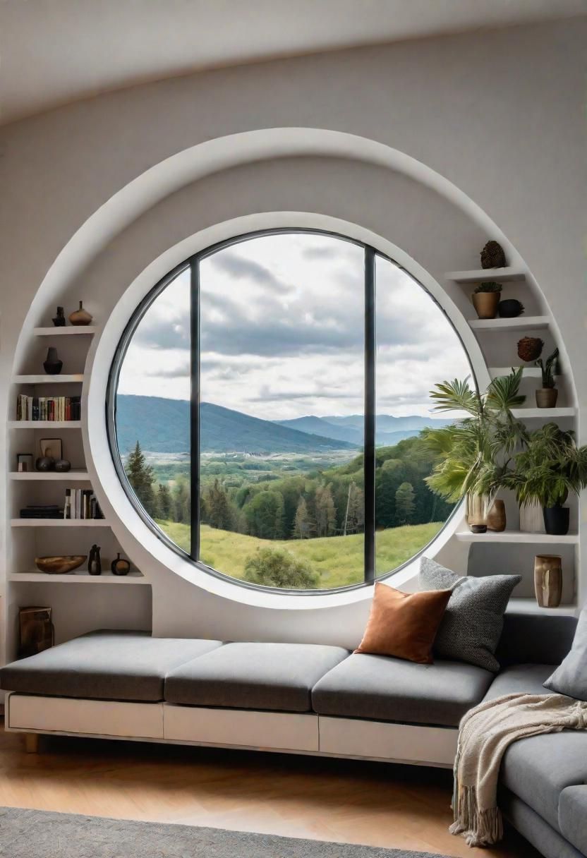21 Elegant Built-In Shelves Ideas for the Living Room 23 16. Circular Window Shelving: Stylish Accent-2