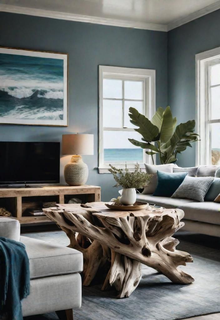43 Inspiring Coastal Living Room Ideas 5 3. Coastal Coffee Table Decor-0
