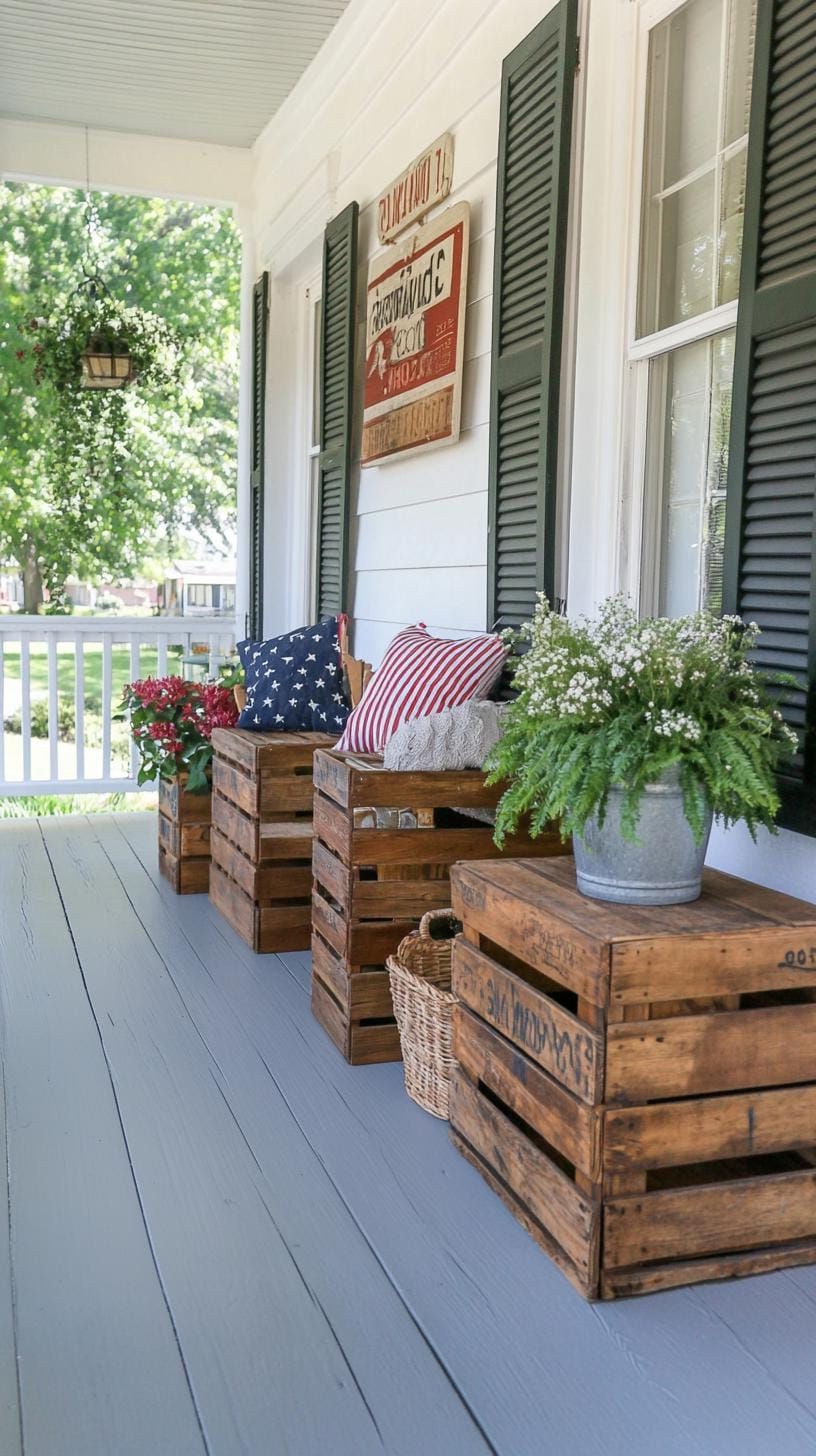 21. Vintage Americana with flag hues, vintage signs, and rustic wooden crates-0