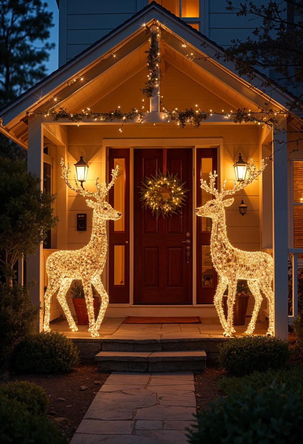 16 Unique Front Porch Christmas Decor Ideas for Holiday Season 42 15. Enchanted Grapevine Deer Decor-1