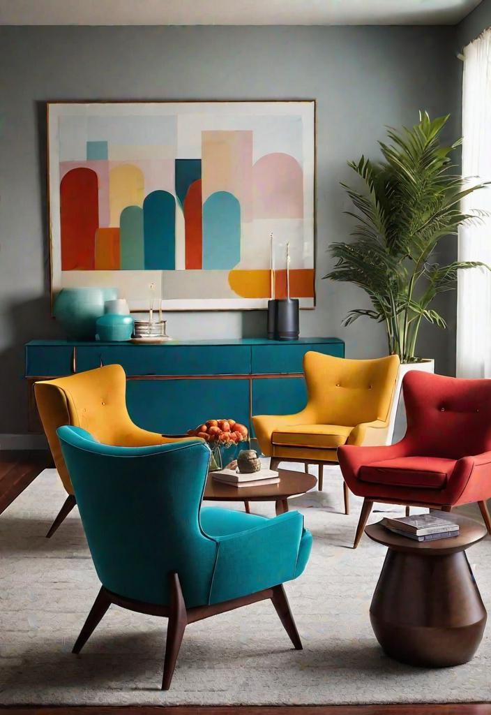 27 Beautiful Mid Century Modern Living Rooms 14 11. Vibrant Tapered Leg Accent Chairs-0