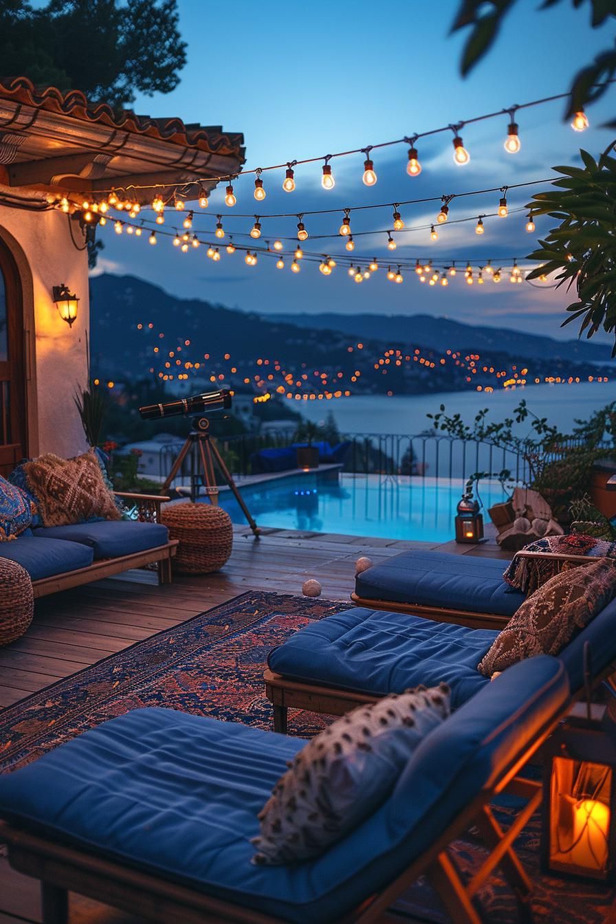14 Trendy Pool Deck Decor Ideas You’ll Adore 36 13. Starry Night Lounge with Firepit-0