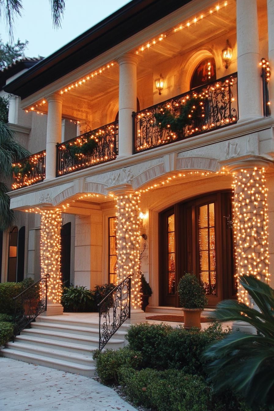 16 Unique Front Porch Christmas Decor Ideas for Holiday Season 25 9. Twinkling Porch Railing Illumination-0