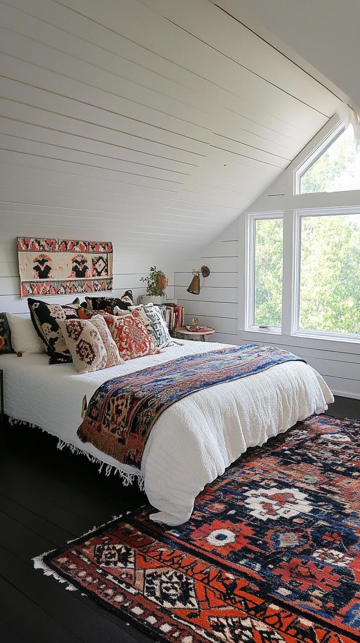 17. Layered Persian rugs on dark wooden floors, boho textiles-1