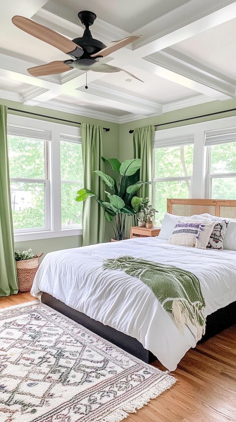 24. Dreamy Drapes: Hang sage green or mixed earth-toned curtains for an airy, free-spirited feel-1