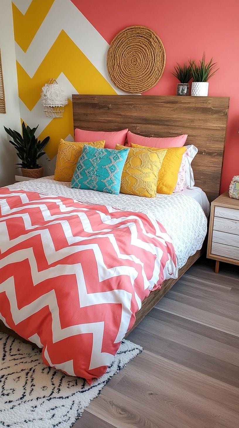 5. Psychedelic Patterns Playground: Combine zigzag patterns in bold pink, mustard yellow, and cobalt blue-1