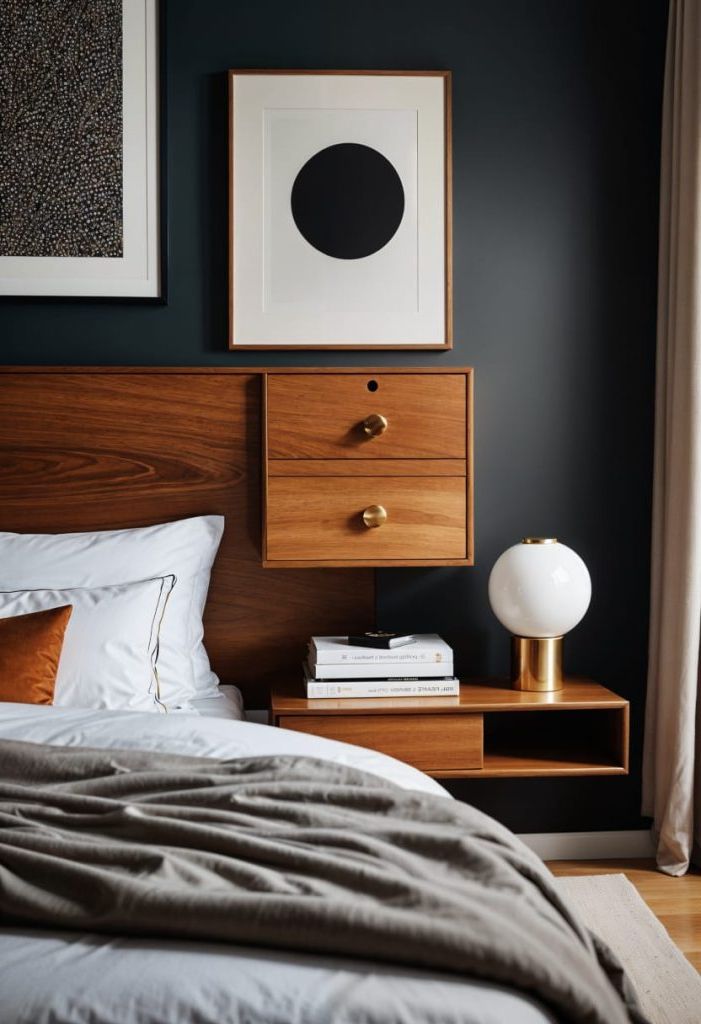 41 Mid Century Modern Bedrooms: Retro Chic for Timeless Elegance 5 floating headstand - mid century modern bedroom 2